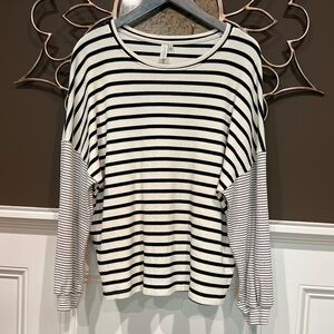 Hayden Pullover Top Waffle Knit Stripe Long Sleeve